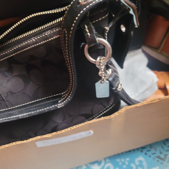 Vintage COACH Signature Black Canvas Leather Hand Bag Purse Handbag LOGO - Picture 3 of 12